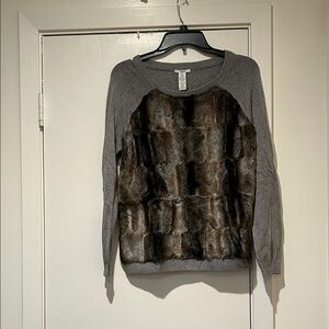 Bar III Gray and Brown Crew Neck Sweater